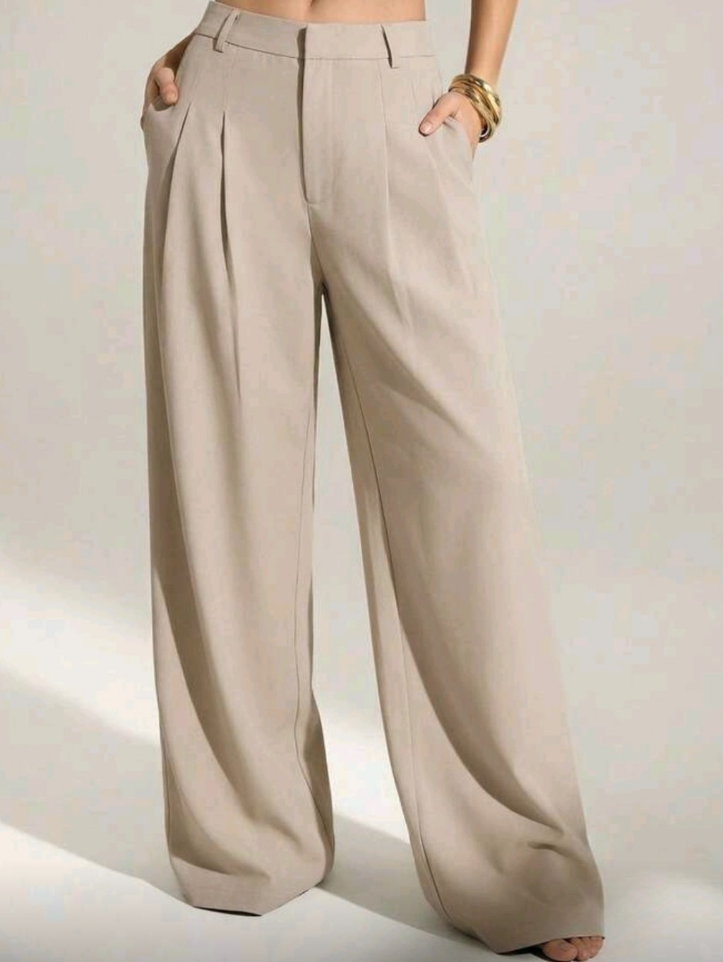 Nwot High Waist Pleated Wide Leg Trouser Pants, M (6) Tall, Khaki